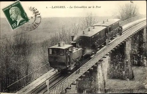 Ak Langres Haute Marne, Zahnradbahn auf der Brücke