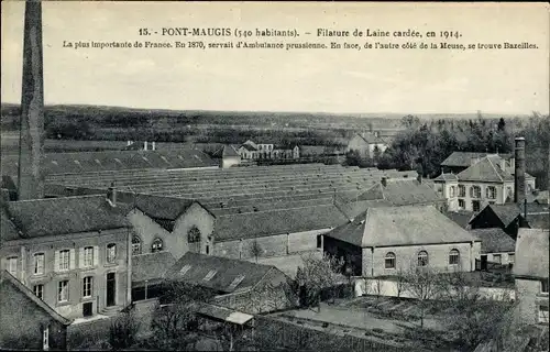 Ak Pont Maugis Ardennes, Spinnerei für kardierte Wolle im Jahr 1914