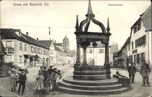 Ak Rosheim Elsass Bas Rhin, Partie am Ratsbrunnen