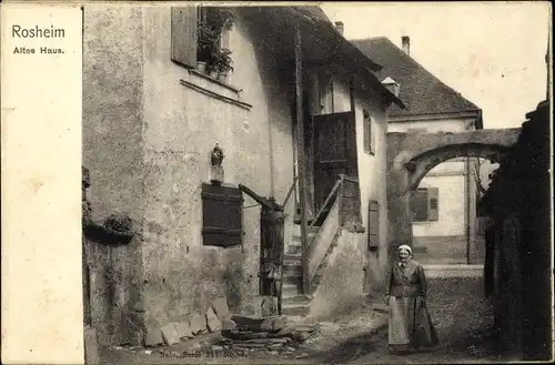 Ak Rosheim Elsass Bas Rhin, Straßenpartie, Altes Haus