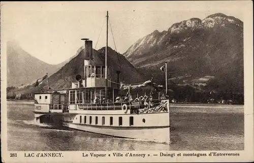 Ak Duingt Haute Savoie, See von Annecy, Dampfstadt Annecy, Entrevernes-Gebirge