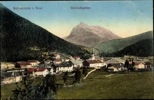 Ak Scharnitz in Tirol, Ansicht mit Gleirschspitze