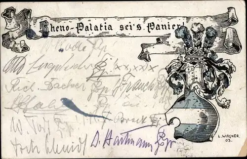 Studentika Künstler Ak Wagner, L., München Bayern, Rheno Palatia sei's Panier