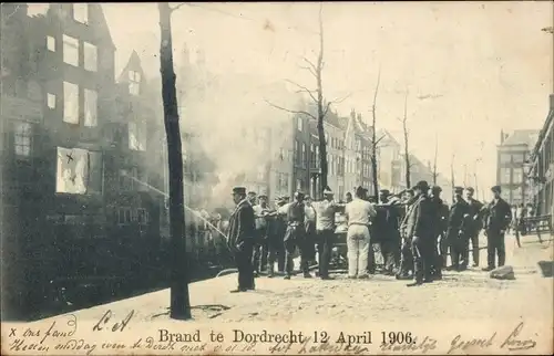 Ak Dordrecht Südholland Niederlande, Brand 12. April 1906, Feuerwehr