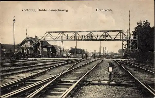 Ak Dordrecht Südholland Niederlande, Dubbeldamscheweg, Fußgängerbrücke, Bahnanlagen