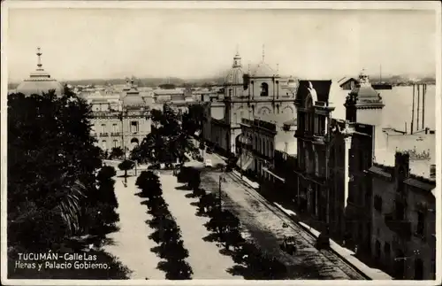 Ak Tucumán Argentinien, Calle Las Heras y Palacio Gobierno