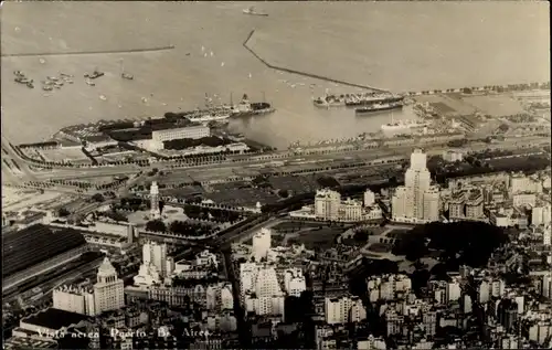Ak Buenos Aires Argentinien, Luftaufnahme von Stadt und Hafen