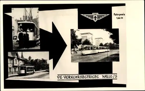 Ak Halle an der Saale, VE Verkehrsbetriebe Halle, Alte u. moderne Straßenbahn, Schaffner