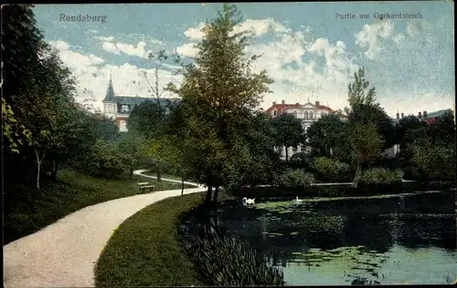 Ak Rendsburg in Schleswig Holstein, Partie am Gerhardsteich