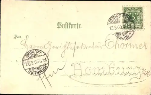 Litho Rüdesheim am Rhein, Ruine Ehrenfels, Nationaldenkmal