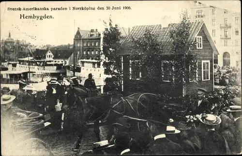 Ak Norrköping Schweden, Svensk-Amerikanska paraden 30 Juni 1906