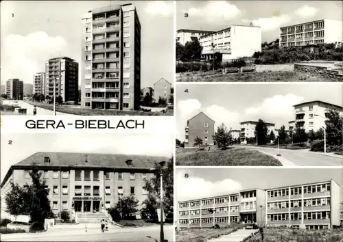 Ak Bieblach Gera Thüringen, Hochhäuser, Bergarbeiter-Poliklinik, Karl-Marx-Oberschule, Kindergarten