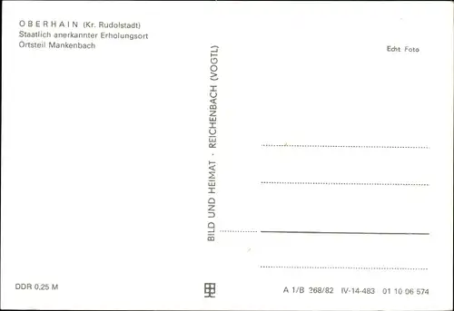 Ak Mankenbach Oberhain Königsee Thüringen, Konsum Gaststätte Zur Erholung, Außenansicht, Speisesaal