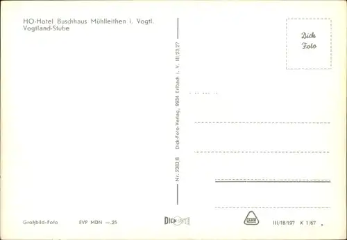 Ak Mühlleithen Klingenthal im Vogtland Sachsen, HO Hotel Buschhaus, Vogtland-Stube