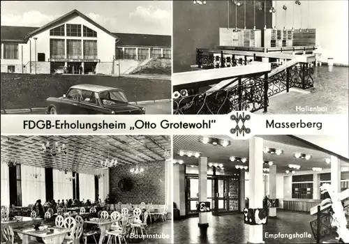 Ak Masserberg in Thüringen, FDGB Erholungsheim Otto Grotewohl, Hallenbar, Bauernstube