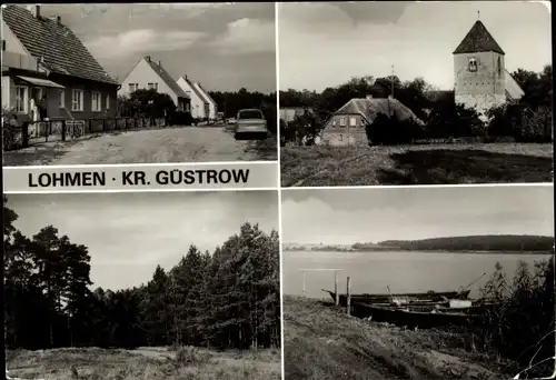 Ak Lohmen in Mecklenburg, Teilansicht, Kirche, Wald, Ufer