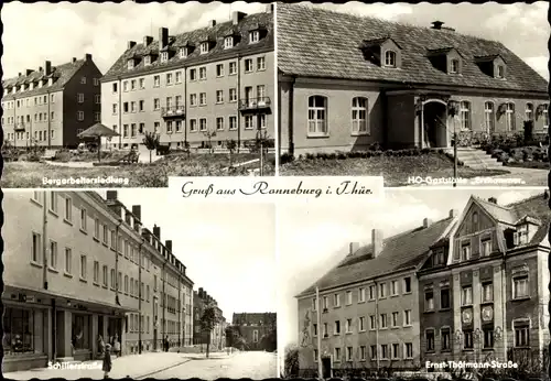 Ak Ronneburg Thüringen, Bergarbeitersiedlung, HOG Erzhammer, Schillerstraße, Ernst-Thälmann-Straße