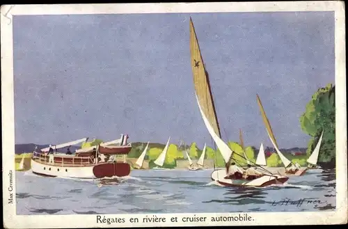 Künstler Ak Haffner, L., Regates en riviere et Cruiser, Ligue Maritime et Coloniale