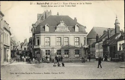 Ak Saint Pol Pas de Calais, Rue d'Arras et la Mairie