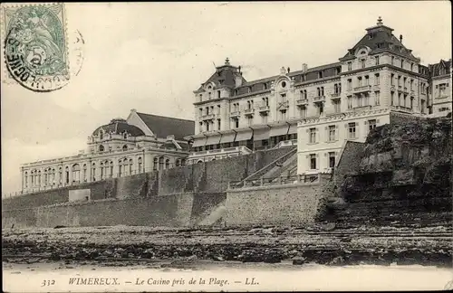 Ak Wimereux Pas de Calais, le Casino pris de la Plage