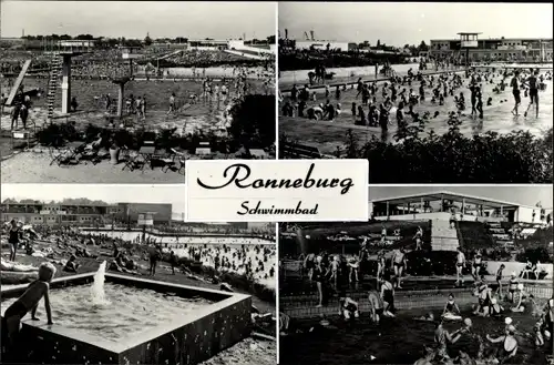 Ak Ronneburg in Thüringen, Schwimmbad, Badegäste, Sprungturm