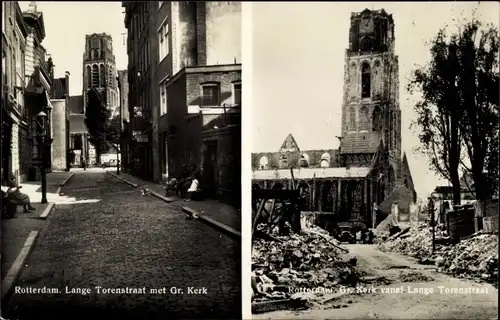 Ak Rotterdam Südholland Niederlande, Lange Torenstraat, Kirchenruine