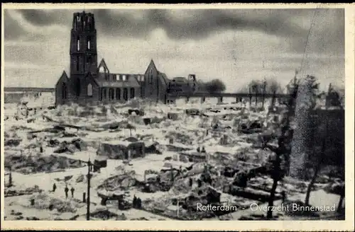 Ak Rotterdam Südholland Niederlande, zerstörte Innenstadt, Kirchenruine