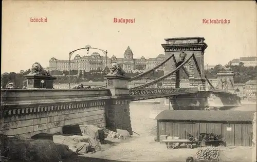 Ak Budapest Ungarn, Kettenbrücke, Donau, Burgpalast