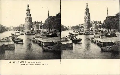 Stereo Ak Amsterdam Nordholland Niederlande, Mont Albans Turm