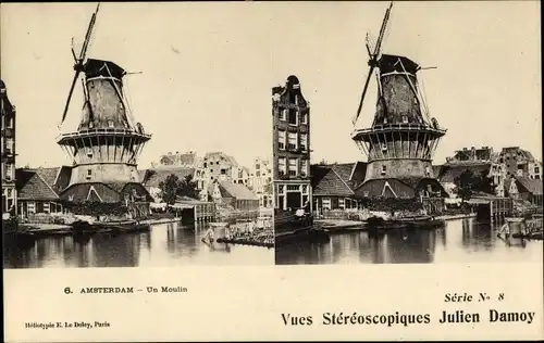Stereo Ak Amsterdam Nordholland Niederlande, Windmühle