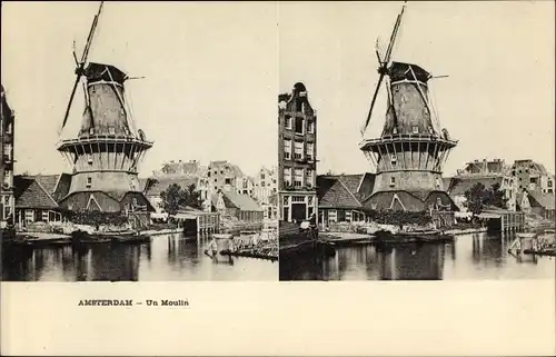 Stereo Ak Amsterdam Nordholland Niederlande, Windmühle