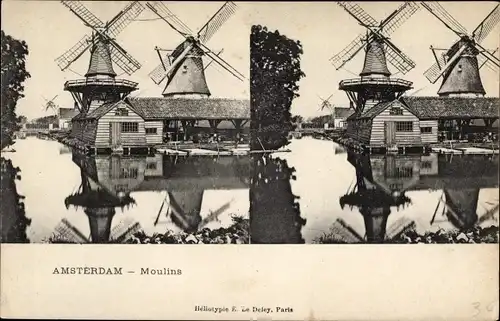 Stereo Ak Amsterdam Nordholland Niederlande, Windmühlen