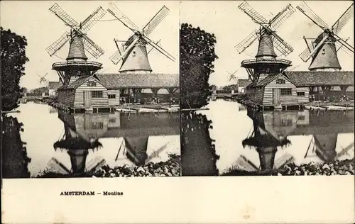Stereo Ak Amsterdam Nordholland Niederlande, Windmühlen