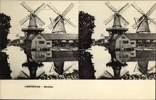 Stereo Ak Amsterdam Nordholland Niederlande, Windmühlen