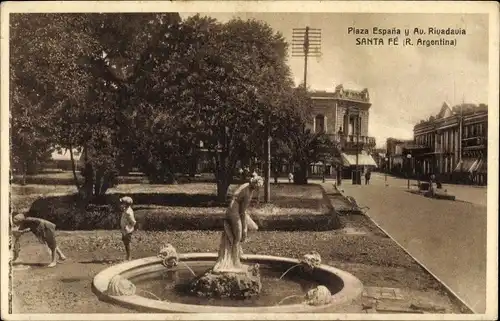 Ak Santa Fé Argentinien, Plaza España, Av. Rivadavia