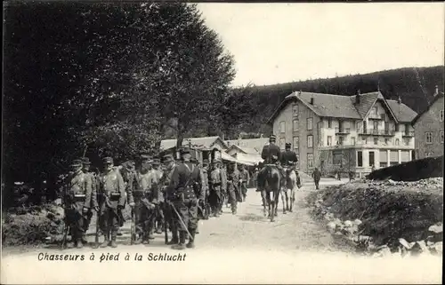 Ak Col de la Schlucht Vosges, Französische Jäger zu Fuß