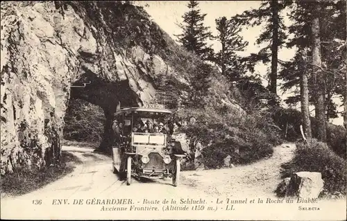 Ak Gérardmer Lothringen Vosges, Route de la Schlucht, Tunnel de la Roche du Diable