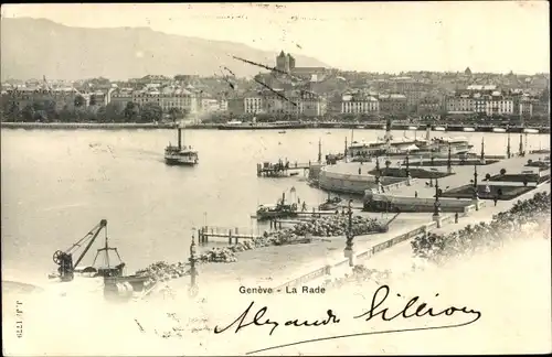 Ak Genève Genf Stadt, La Rade, Blick auf den Hafen, Salondampfer, Anlegestelle