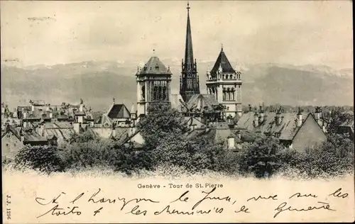 Ak Genève Genf Stadt, Blick zum Turm von St. Pierre Kirche