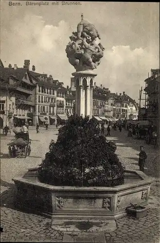 Ak Bern, Blick auf den Bärenplatz mit Brunnen, Häuser