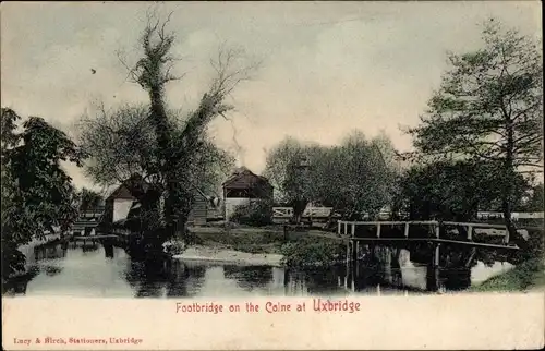 Ak Uxbridge London Borough of Redbridge, Footbridge on the Coine
