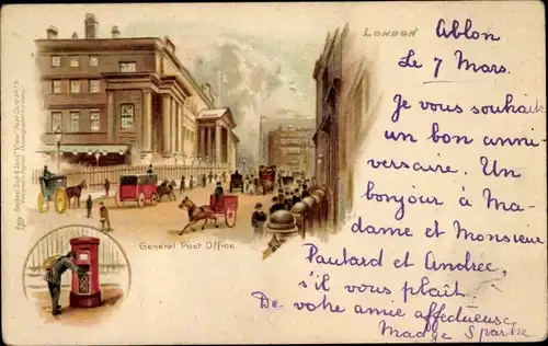 Litho London City England, General Post Office