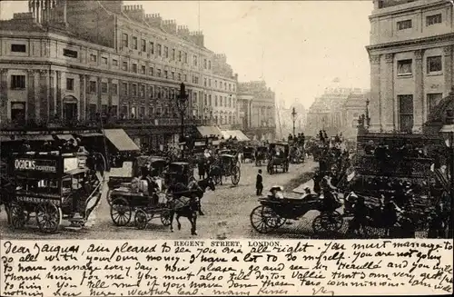 Ak London City, Regent Street, Kutschen
