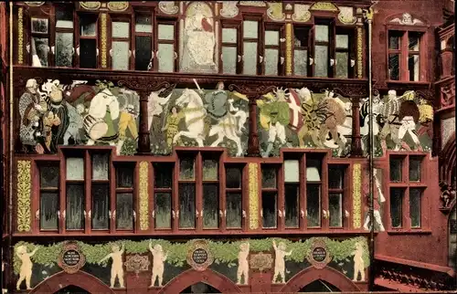 Ak Basel Bâle Stadt Schweiz, Wandgemälde im Rathaushof, Einzug der Eidgenossen in Basel 1501