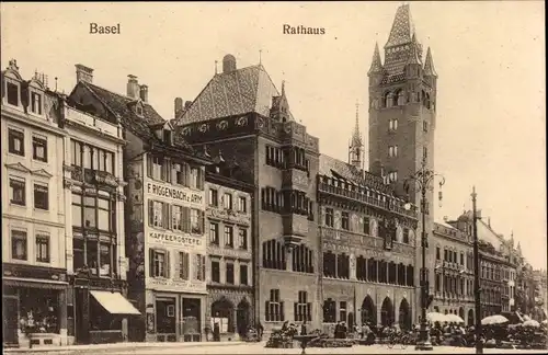 Ak Basel Bâle Stadt Schweiz, Rathaus, Kaffeerösterei