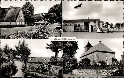 Ak Altenwalde Cuxhaven in Niedersachsen, Kirche, Reetdachhaus, Kaserne