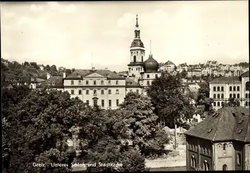 Ak Greiz im Vogtland, Unteres Schloss und Stadtkirche