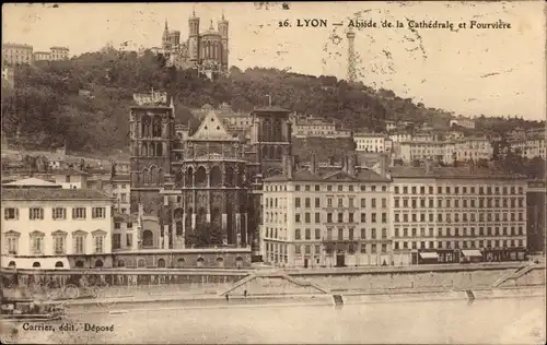 Ak Lyon Rhône, Apsis der Kathedrale und Fourviere