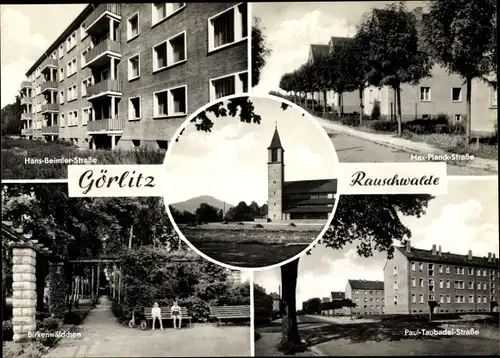 Ak Rauschwalde Görlitz in der Lausitz, Hans-Beimler-Straße, Max-Planck-Straße, Birkenwäldchen