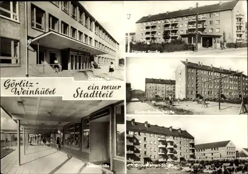 Ak Weinhübel Görlitz in Sachsen, Oberschule, Zittauer Straße, Gerda-Boenke-Straße, Ladenstraße